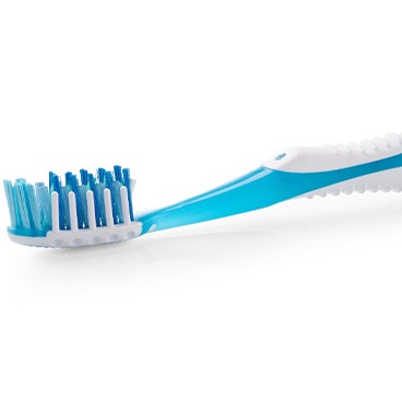 Close-up of a blue and white toothbrush