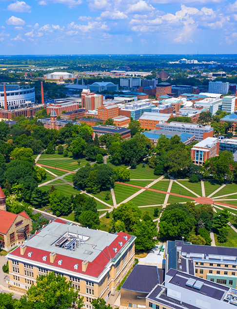 Overhead view of a college campus